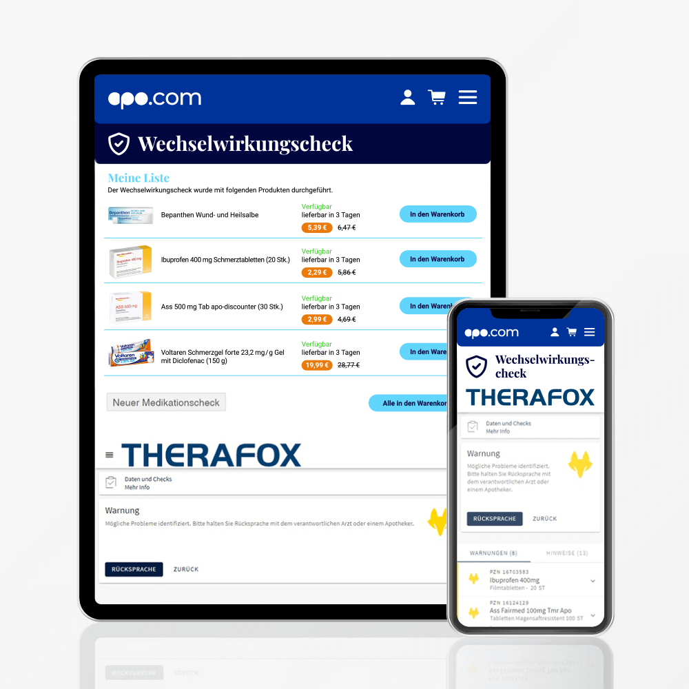 Informieren Sie sich über Wechselwirkungen mit der THERAFOX WechselwirkungsCheck App!