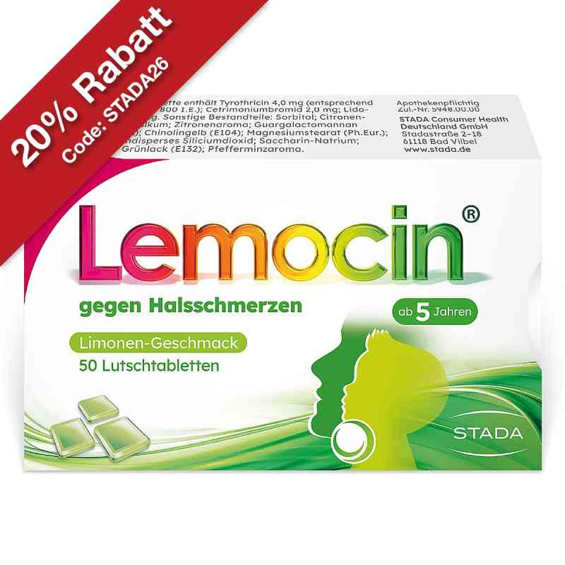Lemocin gegen Halsschmerzen Limettengeschmack ab 5 Jahren 50 stk von STADA Consumer Health Deutschland GmbH PZN 12397161