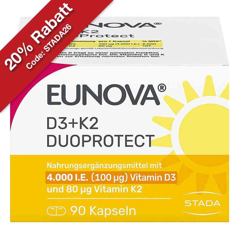 Eunova DuoProtect Vitamin D3+K2 4000IE/80UG 90 stk von STADA Consumer Health Deutschland GmbH PZN 14133561