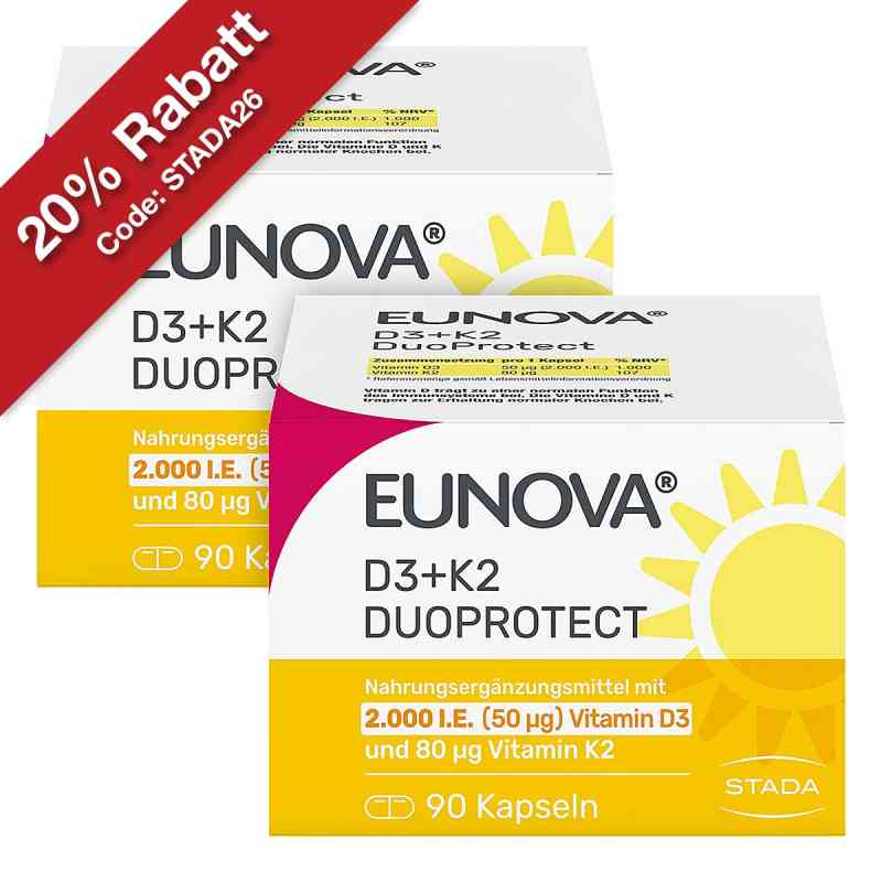 Eunova DuoProtect Vitamin D3+K2 2000IE/80UG 2X90 stk von STADA Consumer Health Deutschland GmbH PZN 15436772