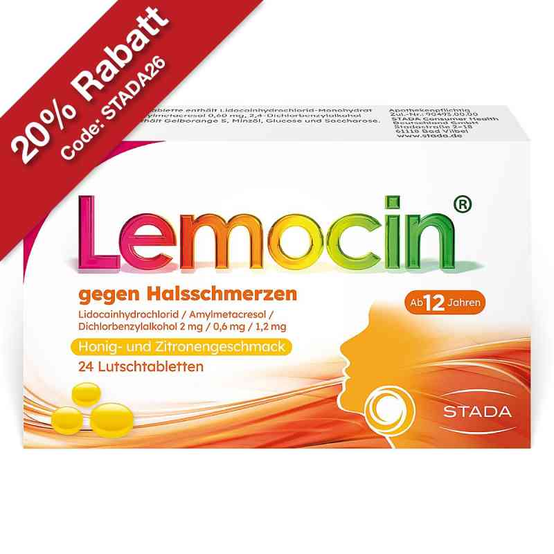 Lemocin gegen Halsschmerzen Honig-Zitronengeschmack ab 12 Jahren 24 stk von STADA Consumer Health Deutschland GmbH PZN 17537365