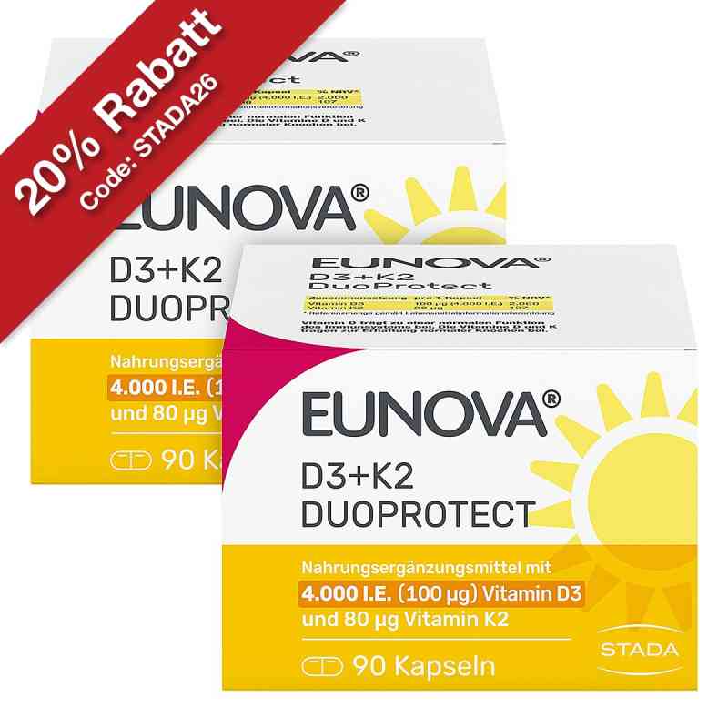 Eunova DuoProtect Vitamin D3+K2 4000IE/80UG 2X90 stk von STADA Consumer Health Deutschland GmbH PZN 18240319