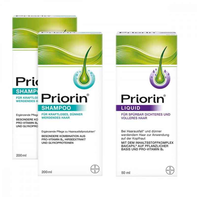 2x Priorin Shampoo + Priorin Liquid Pumplösung bei Haarausfall 1 Pck von Bayer Vital GmbH PZN 08100082