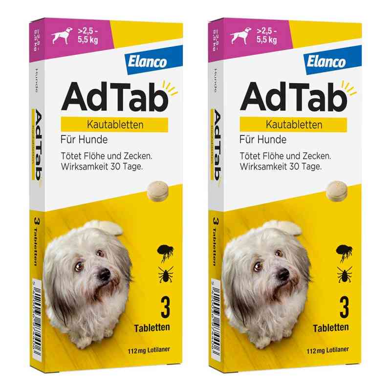 AdTab 112 Mg Kautabletten für Hunde >2,5-5,5 Kg 2x3 stk von Elanco Deutschland GmbH PZN 08102627