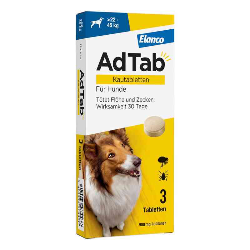 AdTab Hund 22 - 45 kg Kautablette gegen Zecken und Flöhe 3 stk von Elanco Deutschland GmbH PZN 18752692
