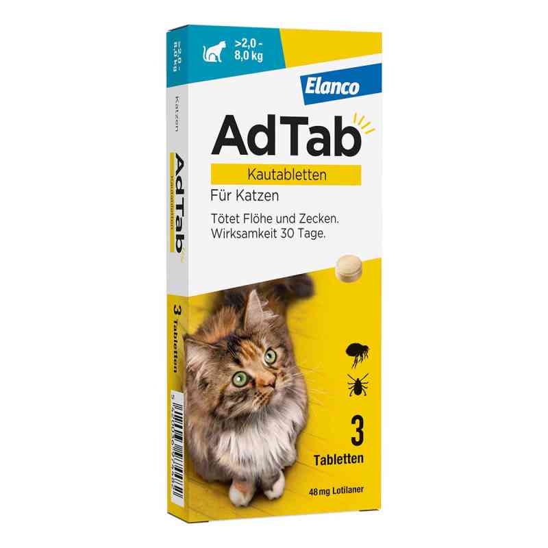 AdTab Katze 2 - 8 kg Kautablette gegen Zecken und Flöhe 3 stk von Elanco Deutschland GmbH PZN 18752723