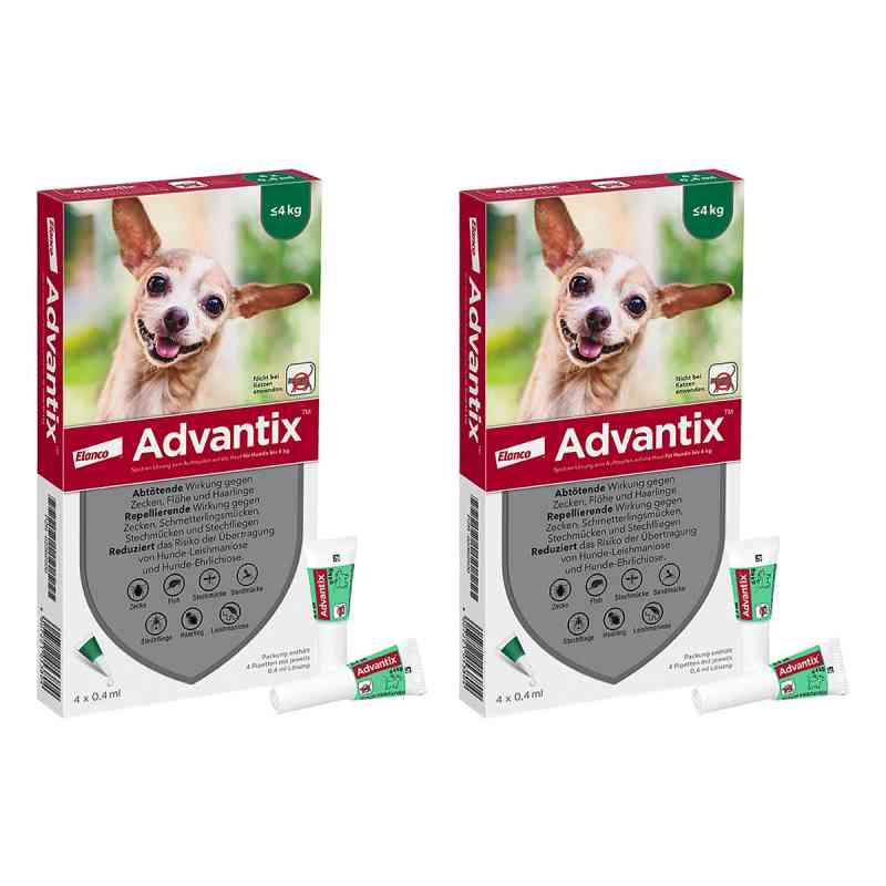 Advantix Spot-on Hund bis 4 kg Lösung 2x4 stk von Elanco Deutschland GmbH PZN 08102636