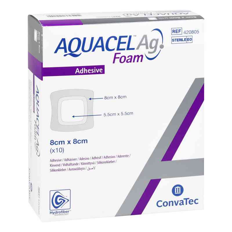 Aquacel Ag Foam adhäsiv 8x8 cm Verband 10 stk von B2B Medical GmbH PZN 13581286