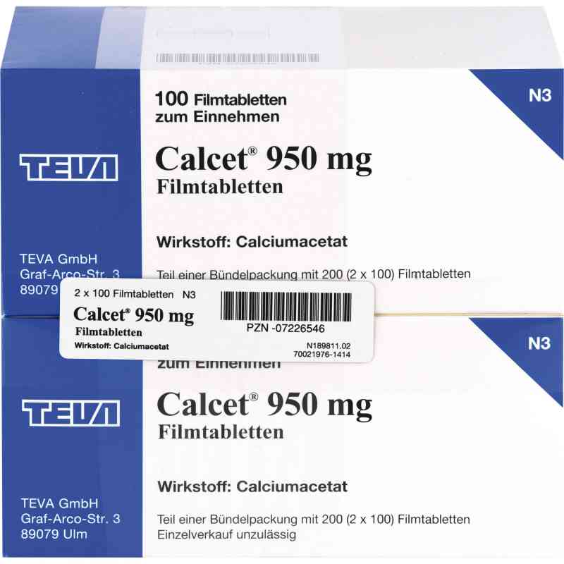 Calcet 950 mg Filmtabletten 200 stk von Teva GmbH PZN 07226546