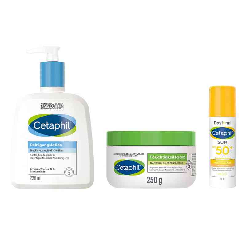 Cetaphil Pflegeset: Reinigen, mit Creme pflegen & UV-Schutz 1 Set von Galderma Laboratorium GmbH PZN 08105383