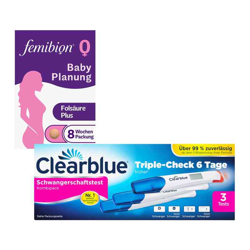 Clearblue Schwangerschaftstest Triplecheck + Femibion 0 Babyplan 2 Pck von WICK Pharma - Zweigniederlassung PZN 08101419