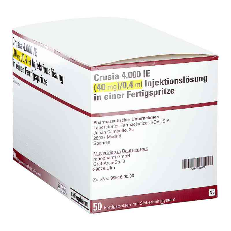Crusia 4.000 I.e. 40 mg/0,4 ml Ilo F.sp.+sich-sys. 50 stk von ratiopharm GmbH PZN 15861759