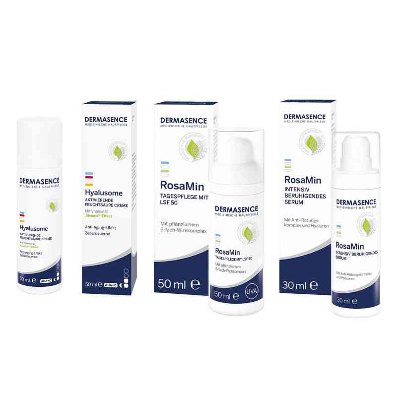 Dermasence Hyalusome Aktiv.Fruchts.creme & RosaMin Pflege+Serum 1 Pck von Medicos Kosmetik GmbH & Co. KG PZN 08104529