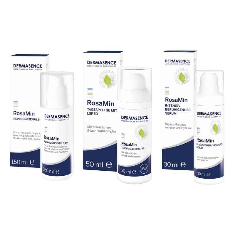 Dermasence Rosamin Reinigungsemulsion + Tagespflege + Serum 1 Pck von Medicos Kosmetik GmbH & Co. KG PZN 08104528