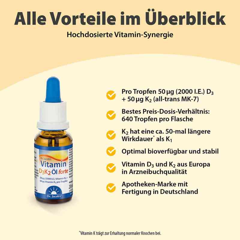 Dr. Jacob's Vitamin D3K2 Öl forte 2000 IE D3+K2 hochdosiert 20 ml