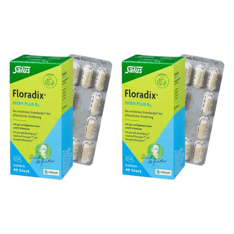 Floradix Eisen Plus B12 vegan Kapseln 2x40 stk von SALUS Pharma GmbH PZN 08106074