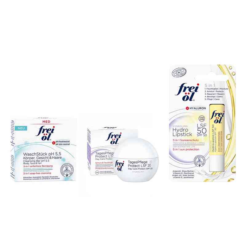 Frei öl Waschstück pH 5,5 & Hydrolipid Tagespflege + Lipstick 1 Set von Apotheker Walter Bouhon GmbH PZN 08105346