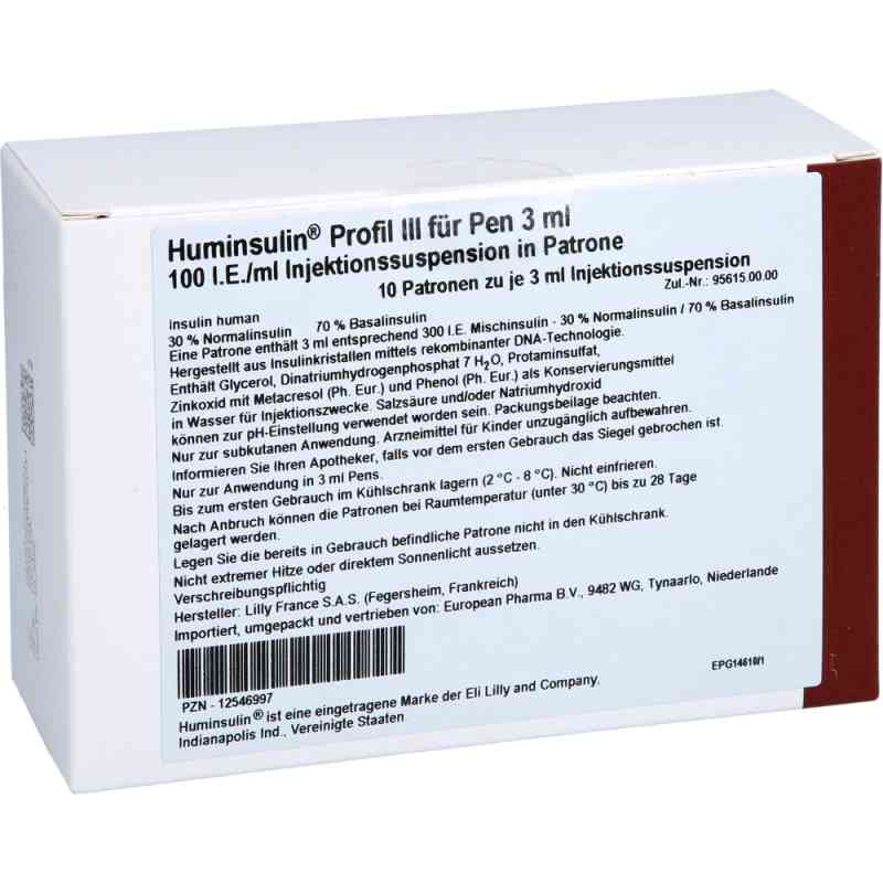 Huminsulin Profil III für Pen Patrone 3ml 30/70 10X3 ml von European Pharma B.V. PZN 12546997