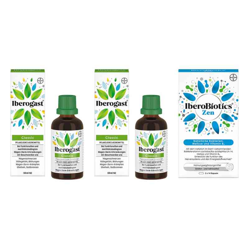 Iberogast Classic 2x50 ml + Iberobiotics Zen Kapseln 2x14 Stück 1 Set von Bayer Vital GmbH PZN 08102846