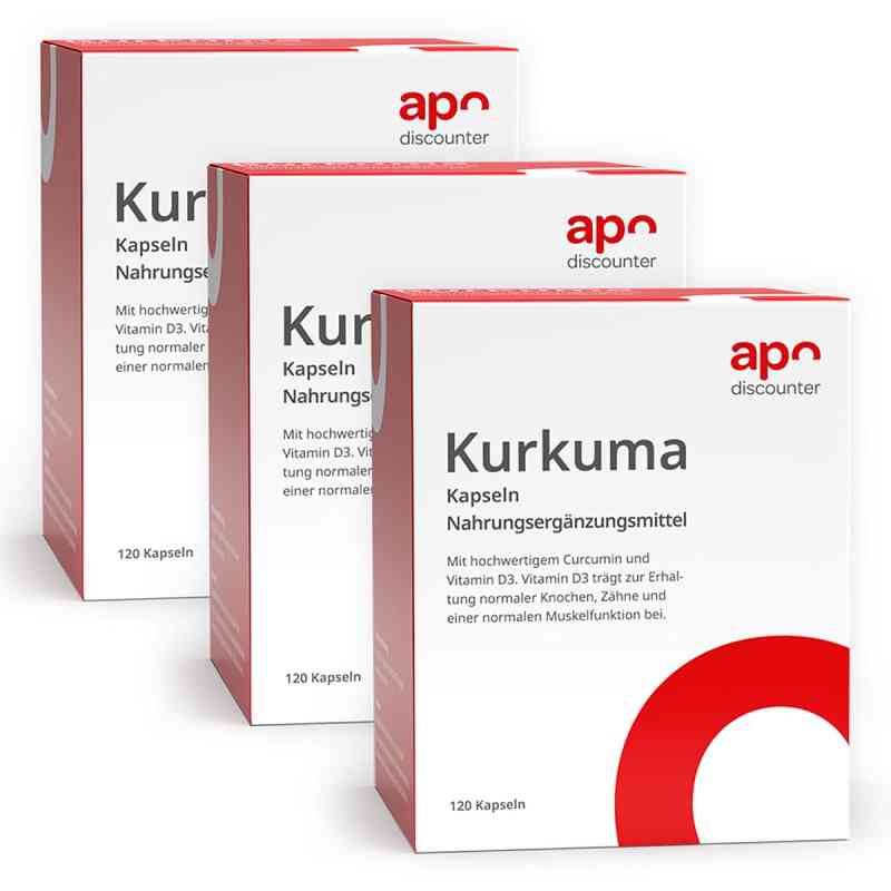 Kurkuma Kapseln mit Vitamin D3 von apodiscounter 3x 120 stk von apo.com Group GmbH PZN 08101854