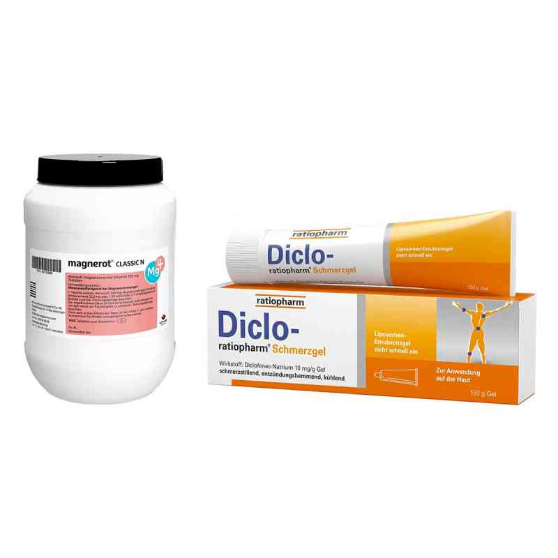 Magnerot Classic N Tabletten + Diclo-ratiopharm Schmerzgel 1 Set von  PZN 08105440