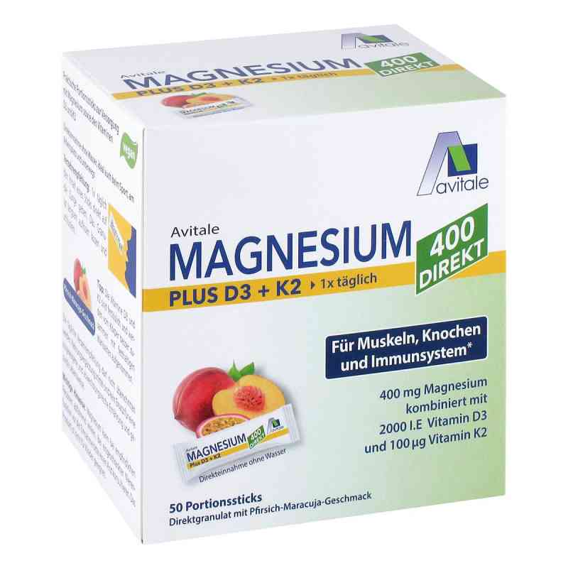 Magnesium 400+D3+K2 Direktsticks Pfirsich-Maracuja-Geschmack 50X2.5 g von Avitale GmbH PZN 19213052