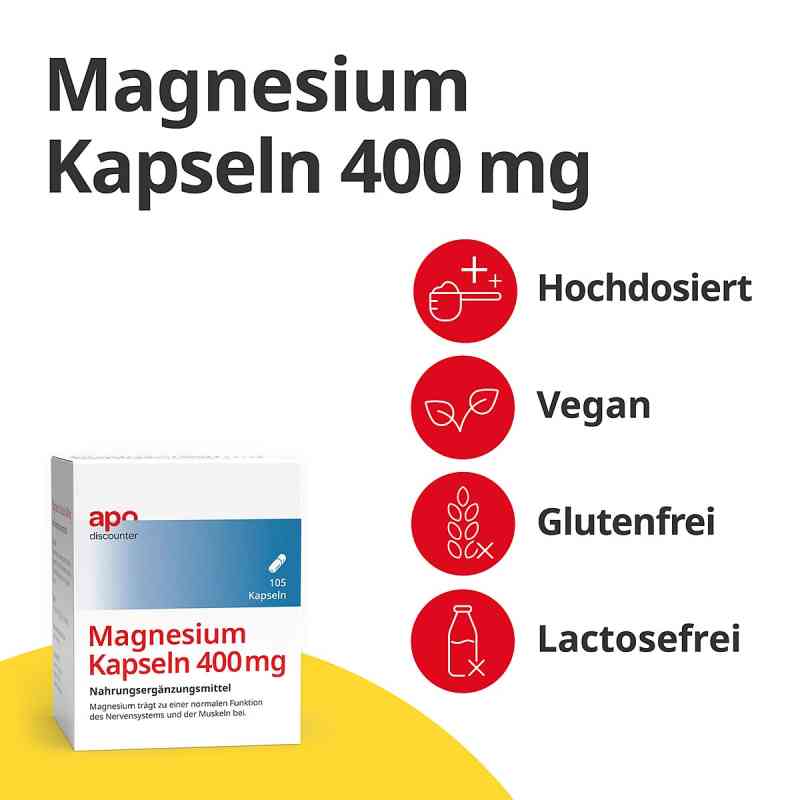 Magnesium Kapseln 400 mg von apodiscounter 105 stk 