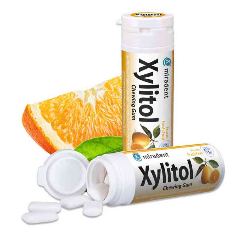 Miradent Zahnpflegekaugummi Xylitol Fresh Fruit 30 stk von Hager Pharma GmbH PZN 04323450