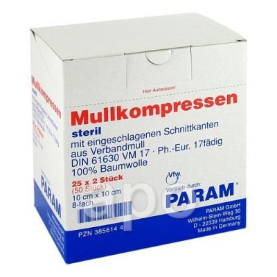Mullkompressen 10x10 cm 8-fach steril 25X2 stk von Param GmbH PZN 03856144