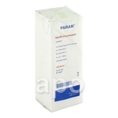 Mullkompressen 5x5 cm 8-fach unsteril 100 stk von Param GmbH PZN 04525917