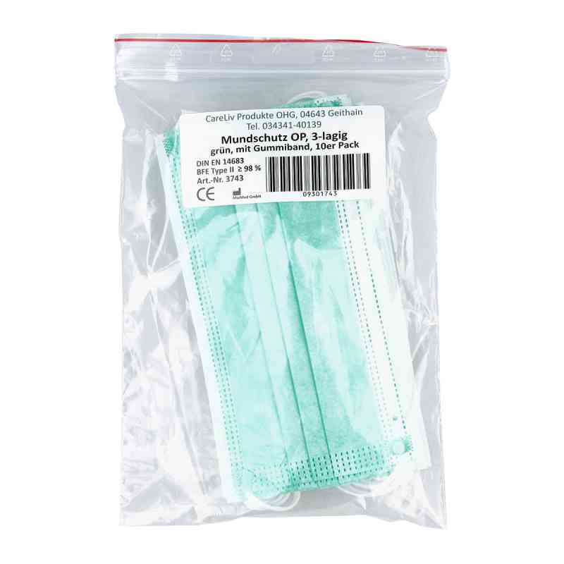 Mundschutz Op mit Gummiband  mit Nasenbügel grün 10 stk von Careliv Produkte OHG PZN 09301743