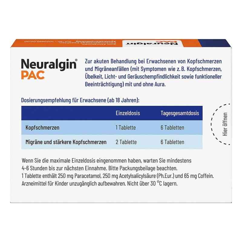 Neuralgin Rheuma Neuralgin PAC bei Kopfschmerzen und Migräne Tabletten 20 stk