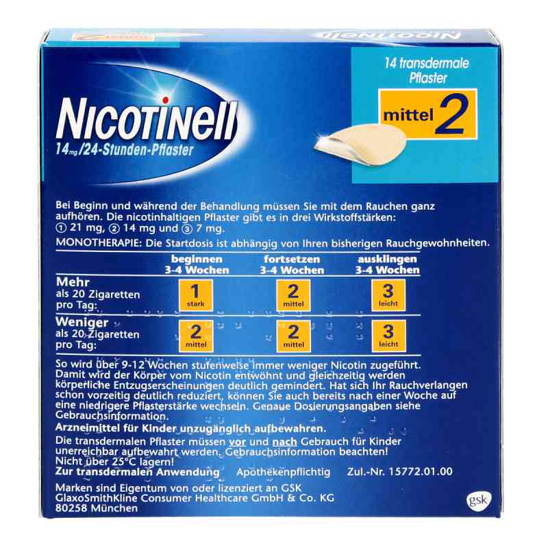 Nicotinell 14mg/24-Stunden-Nikotinpflaster, Mittel (2) 14 stk
