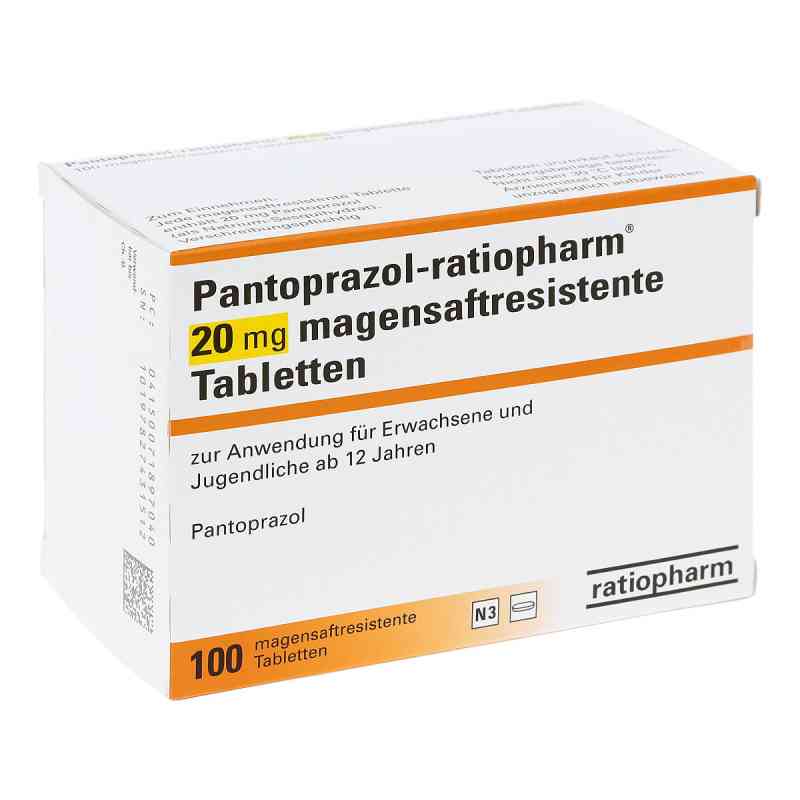 Pantoprazol-ratiopharm 20 mg magensaftresistent Tabletten 100 stk von ratiopharm GmbH PZN 07189704