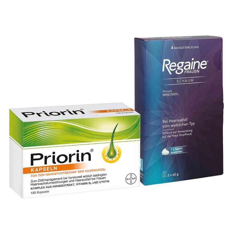 Priorin Neu Kapseln bei Haarausfall + Regaine Frauen Schaum 1 Set von  PZN 08100575