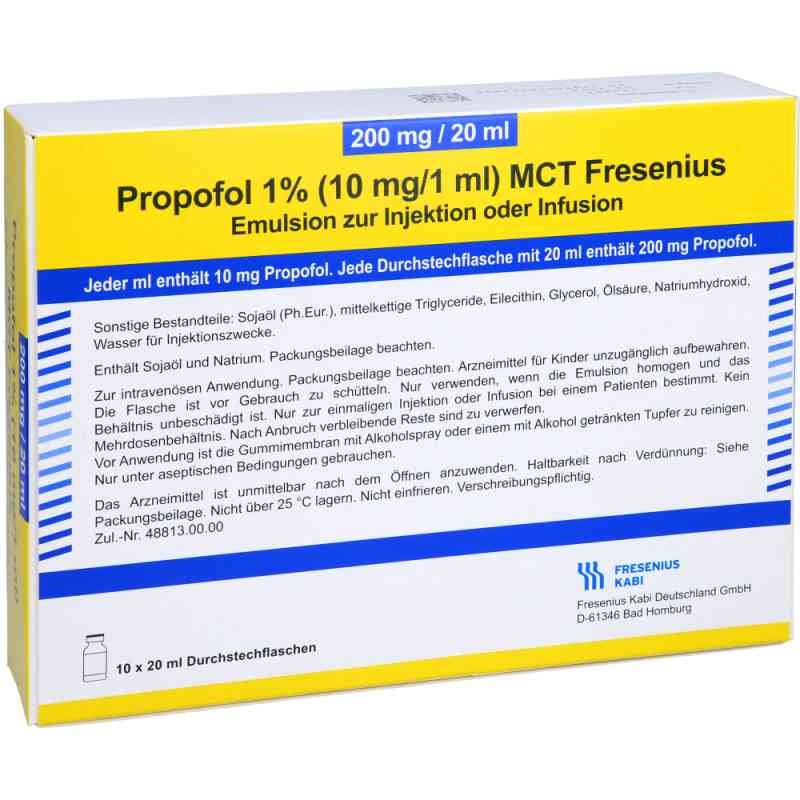 Propofol 1% 10mg/1ml Mct Fres.em.z.inj.u.inf.dsfl. 10X20 ml von Fresenius Kabi Deutschland GmbH PZN 16661502