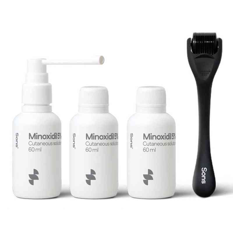 Sons Minoxidil 50mg/ml Lösung 180ml für Männer + Dermo Roller 1 Set von CAREFORSONS IRELAND LIMITED PZN 08107028