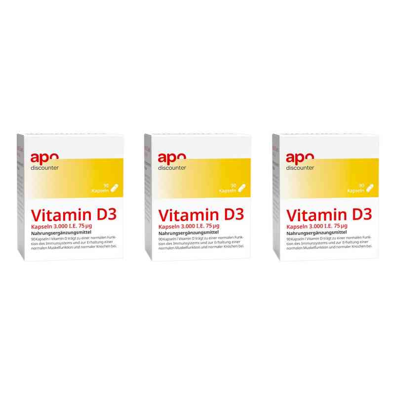 Vitamin D3 Kapseln 3.000 I.E. 75 µg von apodiscounter 3x90 stk von apo.com Group GmbH PZN 08102090