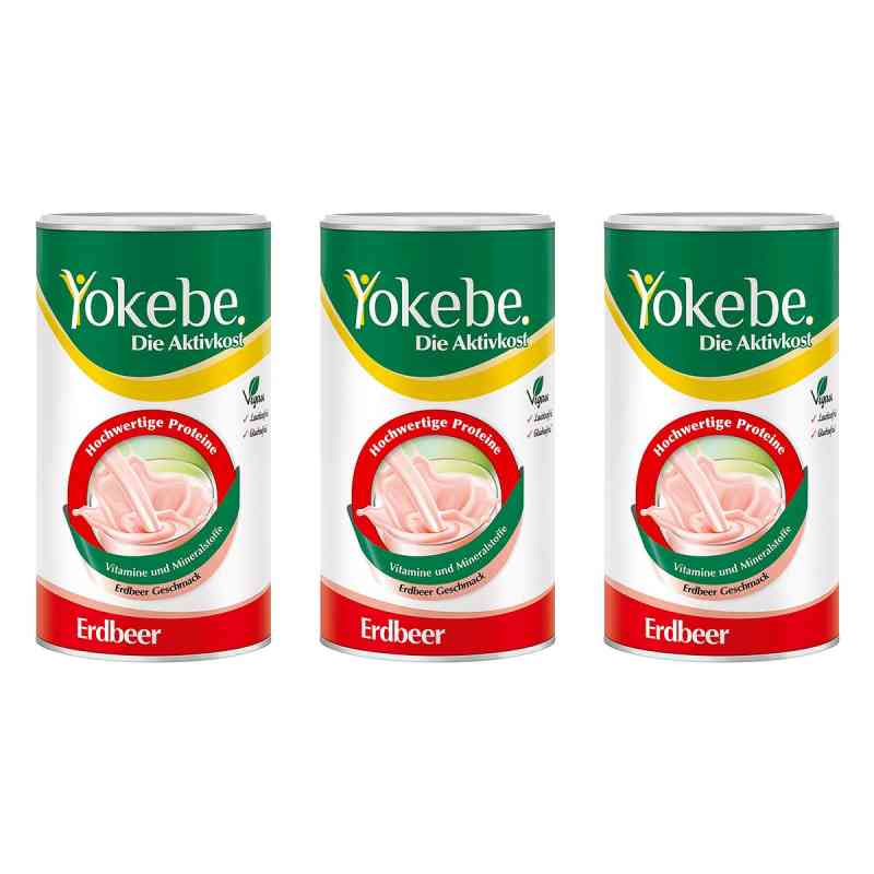 Yokebe Erdbeer - Diätshake zur Gewichtsabnahme - mit Protein 3x500 g von Naturwohl Pharma GmbH PZN 08105205