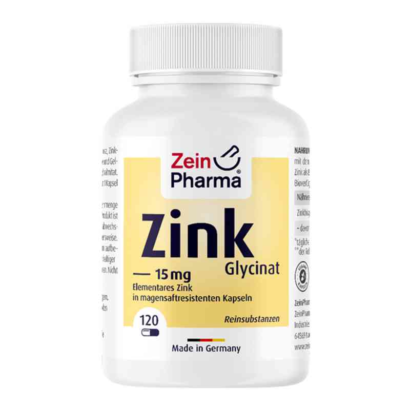 Zink Chelat 15 mg in magensaftresist.veg.Kaps. 120 stk von Zein Pharma - Germany GmbH PZN 13427987