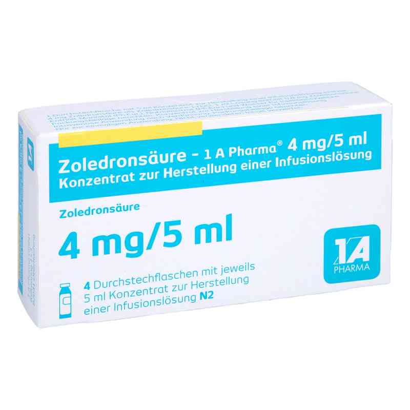Zoledronsäure-1a Pharma 4 mg/5 ml Konz.z.h.inf.l. 4 stk von 1 A Pharma GmbH PZN 10303776