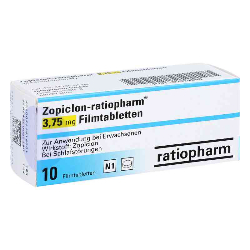Zopiclon-ratiopharm 3,75 mg Filmtabletten 10 stk von ratiopharm GmbH PZN 00574563