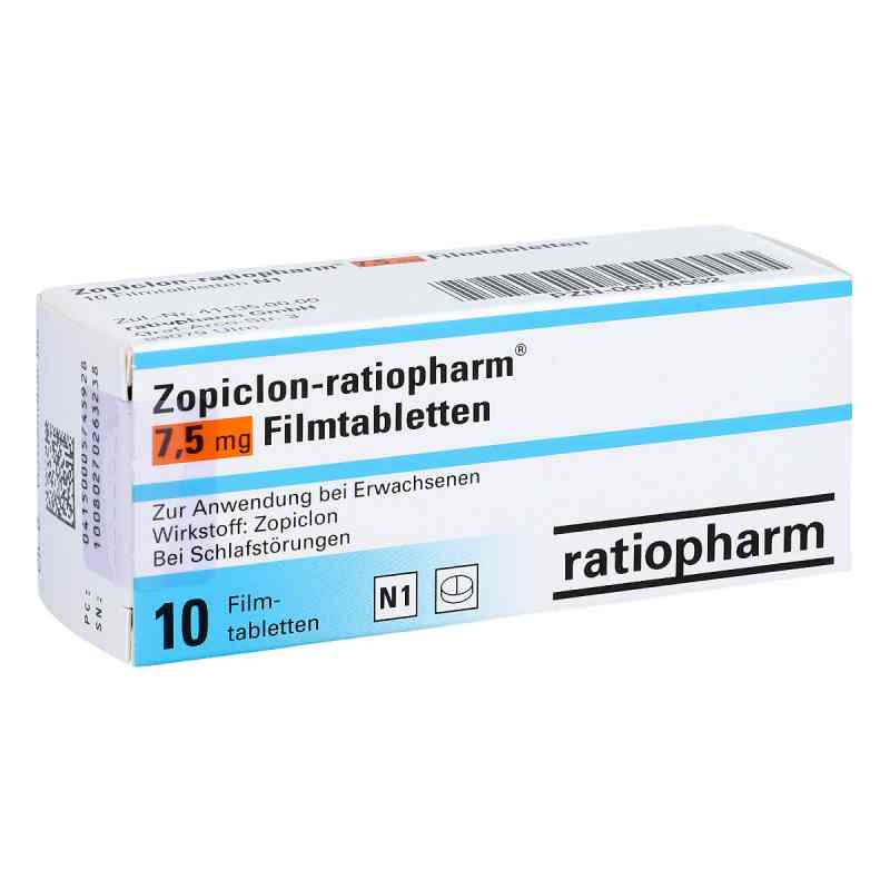 Zopiclon-ratiopharm 7,5 mg Filmtabletten 10 stk von ratiopharm GmbH PZN 00574592