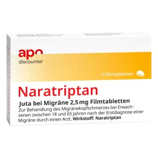 Naratriptan 2,5mg Schmerzmittel bei Migräne von apodiscounter 2 stk von apo.com Group GmbH PZN 18110686
