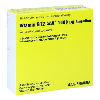 Vitamin B12 Aaa 1000 [my]g Ampullen 10X1 ml von AAA - Pharma GmbH PZN 04082176