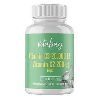 Vitamin D3 Depot 20.000 I.e.+Vitamin K2 200 Μg Tab 180 stk von Vitabay CV PZN 18236921