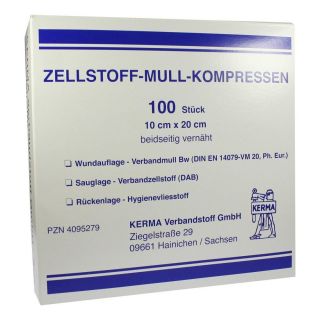 Zellstoff Mullkompressen 10x20 cm unsteril 100 stk von KERMA Verbandstoff GmbH PZN 04095279
