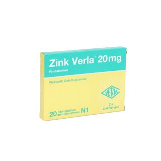 Zink Verla 20 mg Filmtabletten 20 stk von Verla-Pharm Arzneimittel GmbH &  PZN 08912203