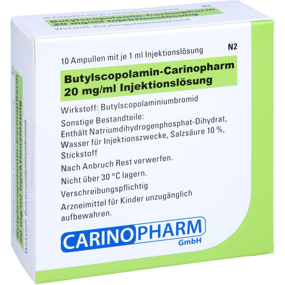 Butylscopolamincarinopharm 20 mg/ml iniecto lsg.amp. 10 stk