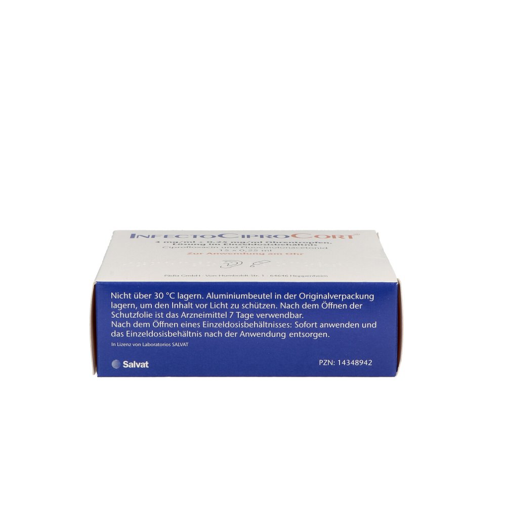 Infectociprocort 3 mg/ml + 0,25 mg/ml Ohrentro.edo 15 stk Infectociprocort 3 mg/ml + 0,25 mg/ml Ohrentro.edo 15 stk